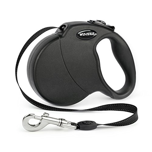 WINSEE Retractable Dog Leash 16ft Dog Walking Leash for Small Medium Large Dogs up to 110lbs, Tangle Free Leash, Reflective Leash Cord, One-Handed Brake, Pause, Lock