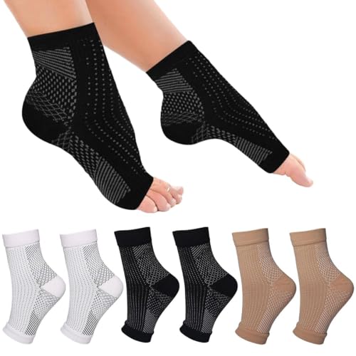 GGUFAY 3 Paar Kompressionsstrümpfe für Herren & Damen, Sprunggelenkbandage Knöchelbandage Fußbandage Kompressionssocken Plantar Fasciitis Socken für Sport Fitness Laufen Durchblutungsförderung (L/XL)