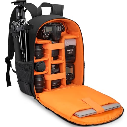 OUUTMEE Professional Camera Backpack Digital SLR Micro Single Cameras Bag Waterproof and Partition Camera Padded Backpack Photography bag Unisex Dark Orange One Size