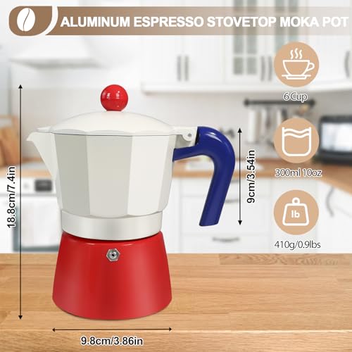 Image of Aluminum 6 Cup 300ml Moka Pot Express Coffee Maker Stovetop Espresso Colorful Coffeemaker Italian Classic Style Brewing Greca Cafe Mocha Machine for Cafeteras Lover Camping Travel and Home Use 10oz