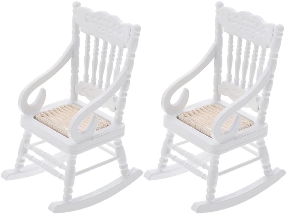 TOYANDONA 2 Pieces Doll House Wooden Chairs, 1:12 Christmas Dollhouse Model Chairs Mini Dollhouse Wooden Rocking for Dollhouse Accessories Furniture Decoration