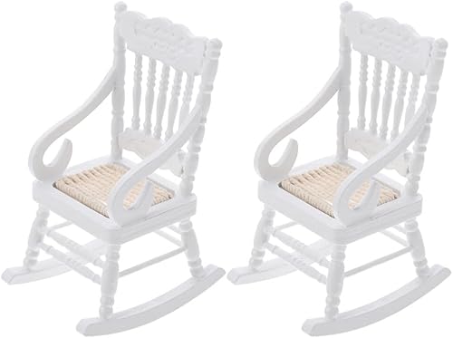TOYANDONA 2 sillas de madera para casa de muñecas, modelo de casa de muñecas de Navidad 1:12, sillas mecedoras de madera para casa de muñecas,