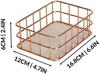 Rose Gold Desk Organiser Baskets - Set of 4 | Metal Wire Storage Basket | Desk Accessories Holder | Bathroom Toiletries | Makeup Organiser | M&W