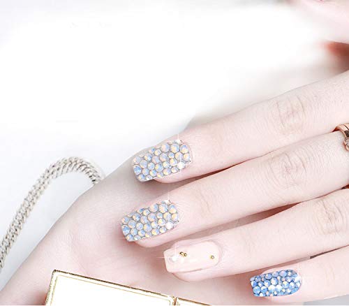 Ad Beads 4300 Pieces Flat Back Nail Art Rhinestones Round Beads 6 Sizes (2-6.5Mm) With Storage Organizer Box,Rhinestones Picking Pen For Nail Art Phone Decorations Crafts Diy (Opal White) #TOP5