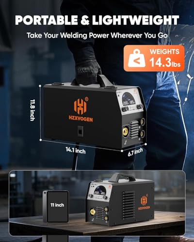 Image of H HZXVOGEN 185A MIG Welder, 110V /220V Dual Voltage, 4-in-1 Gas MIG /Flux Core MIG /Lift TIG /Stick Welding Machine with Synergic Multiprocess Large LED Digital Display, IGBT Inverter