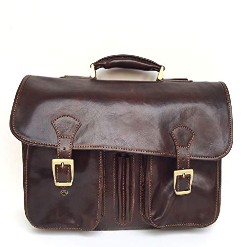 Maletín para hombre Milano Lux de piel marrón oscuro (40 x 30 x 10 cm) tamaño XL