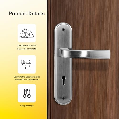 Image of Yale YECM-415-6L-SS Mortise Door Lock for Bedroom /Home /Office /Hotel Suitable for Left /Right Handed Doors | Handle Set with Plate - Six Lever, 3 Keys and Lock Body (Satin Steel)