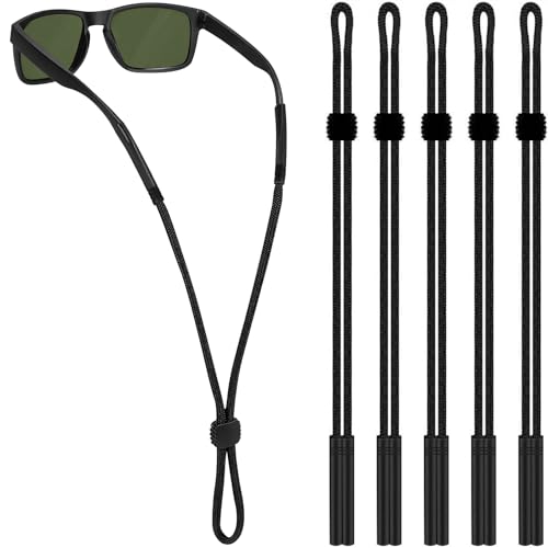 Qufiiry Cordon Lunettes, Réglable Corde à Lunettes, Universel Lunettes Sangle, Ficelle Lunette Sangle de Lunettes, Anti-dérapantes Cordon Lunette Femmes Hommes Lunettes Cou Cordon (5, Noir)