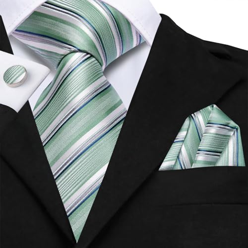 Image of Hi-Tie Men Ties Sets Silk Stripe Paisley Necktie Pocket Square Cufflinks for Business Wedding