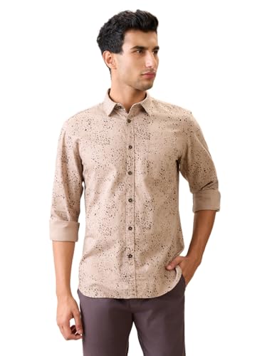 Image of Parx Men Slim Fit Print Pattern Pure Cotton Semi Cutaway Collar Full Sleeve Casual Shirt