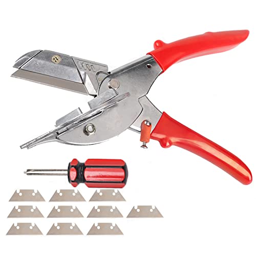 NirWa 45 to 135 Degree Multi Angle Miter Shear Cutter Adjustable Industrial Scissors with Screwdriver and 10 pcs Replacement Cutter Blades Shearing for Soft Wood Trunking PVC or Plastics