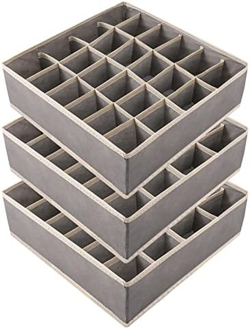 Yorgewd 3-Pack Drawer Organisers, Foldable Drawer Dividers Wardrobe Organisers Closet Organisers Storage Box for Socks, Ties, Underwear( Grey)