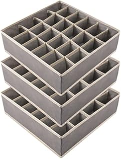 Yorgewd 3-Pack Drawer Organisers, Foldable Drawer Dividers Wardrobe Organisers Closet Organisers Storage Box for Socks, Ties, Underwear( Grey)
