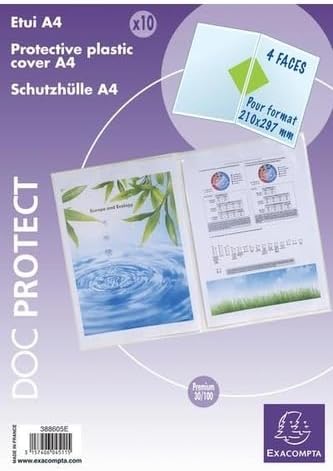 Exacompta 388605E 50er Pack Dokumentenschutzhüllen für 2x DIN A4 aus Kunststoff 300µ praktisch und stabil Aktenhülle Prospekthülle glasklar