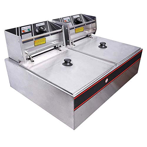 HI-TECH KITCHEN Stainless Steel Dented Body Unused Electric Double Deep Fryer (12 L)