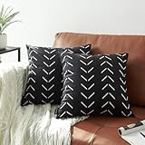 Nestinco Set of 2 Black Pillow Covers 18 x 18 inches Boho Aztec Polyester Blend Square Decorative Throw Pillow Covers for Sofa Couch Bed Decor