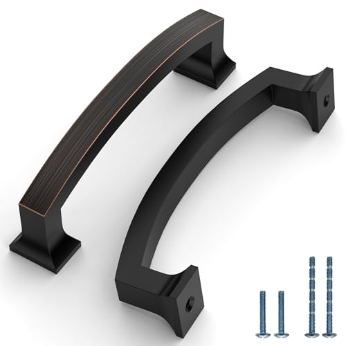 Coinkoly 10 Pack 4'' (102mm) Kitchen Bronze Cabinet Handles Oil Rubbed Bronze Cabinet Pulls Drawer Hardware for Cupboard Bathroom Solid Dresser Handles CK0010