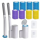 GANILITY Disposable Toilet Brush, 2 Pack Toilet Brush and 2 Holder Set with 48 Cleaner Refills, Bowl Toilet Brush with Wall Mounted Holder, for Toilet Bowl Cleaners, Bathroom Cleaning, Sink