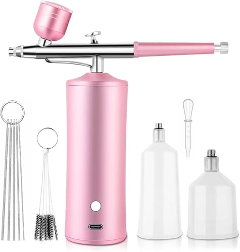 Airbrush Kit with Compressor, Miaphie Air Brush Machine for Nails, 0.3Mm Nozzle Oxygen Injector, Cordless Airbrush Gun, for Skin Hydration, Nail Art, Tattoo, Painting, Makeup, Cake, Barber