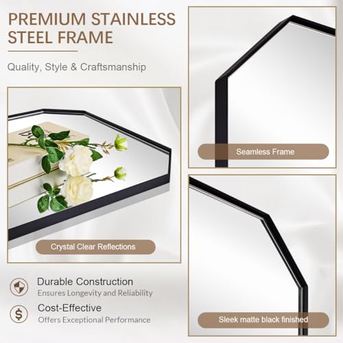 Image of ANDY STAR Black Octagon Bathroom Mirror, 24x36 Inch Stainless Steel Metal Frame, Anti-Rust, Shatterproof HD Glass, Wall Mounted for Bathroom, Bedroom, Living Room