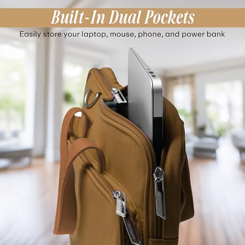 Image of Protecta Windfall Office Laptop Bag for Men Women Durable 15.6 Inch Laptop Messenger Bag Water-Repellent Canvas Look Padded Laptop Sleeve Vibrant Colour Professional Comfortable Design MacBook Khaki