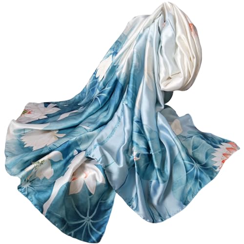 FAIRYGATE Damen Schal Seidenschal Seide Tuch Bunte XXL Blumen Seidentuch Leicht Stola für Abendkleid Hochzeit Seiden Tücher Schals Halstuch 180 *...