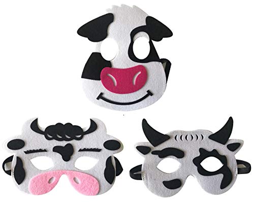 3 Piece Felt masks animal Halloween masks Dress-Up party accessory Parent-child game(Cow)