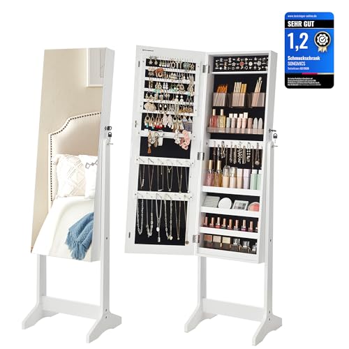 SONGMICS Schmuckschrank, Spiegelschrank stehend, mit 2 separaten...