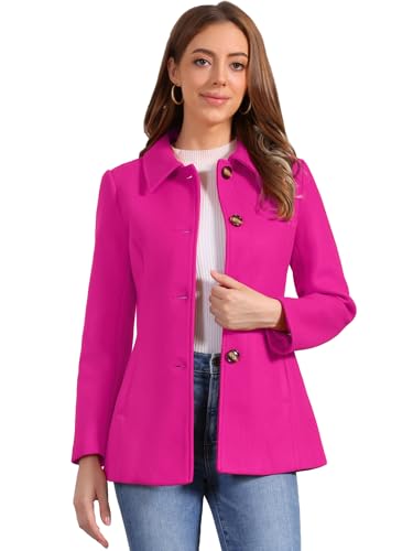 Image of Allegra K Womens Work Office Winter Overcoat Single Breasted Point Collar Pea Coat Medium Hot Pink