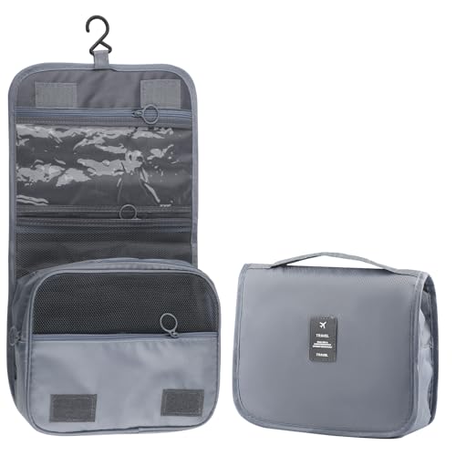 Motroce Foldable Hanging Travel Toiletry Bag,Waterproof Portable Travel Bags, Multifunction Travel Makeup Cosmetic Bag Organizer with Hanging Hook (Grey)