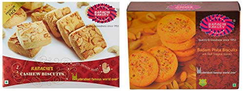 Image of Karachi Bakery Cashew Biscuits, 400g + Karachi Bakery Badam Pista Biscuits, 400g