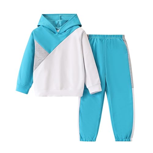 Image of Boys Clothes 2pcs Tween Boy Color Block Hoodie + Pants Little Boys Fall Winter Outfits Set, 4-12 Years