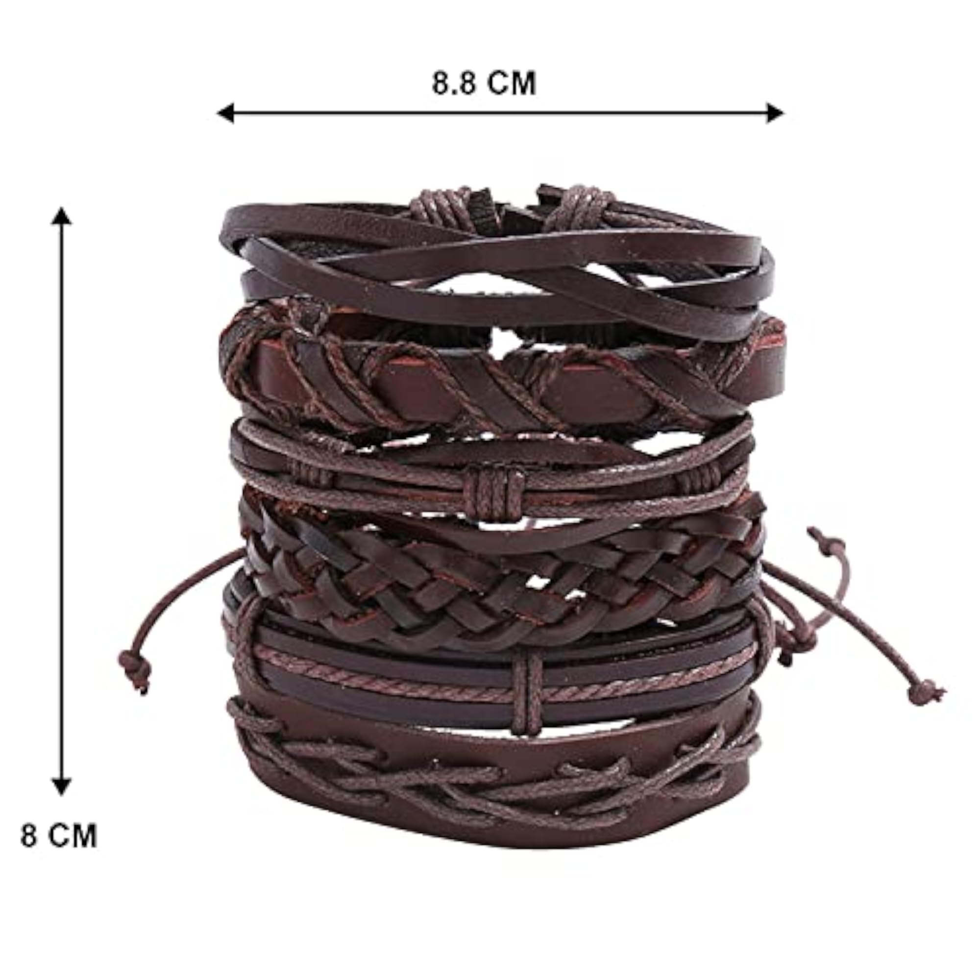 Brown Leather Bracelet Set of 6 Handcrafted Stylish Design for Men & Boys