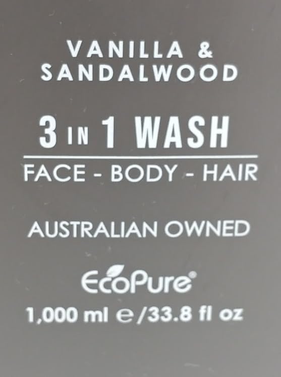 Ciroa, 3 in 1 Wash, Face-Body-Hair, Vanilla & Sandalwood, 33.8 fl oz (1,000ml) Pack of One