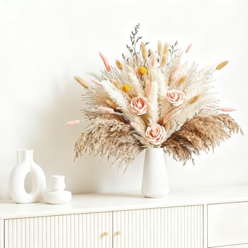 Ramo de flores secas con pasto pampas y rosas artificiales miniatura 3
