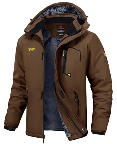 Image of TBMPOY Men's Winter Jackets Skiing Waterproof Snow Thick Fleece Lined Hooded Utility Cold Weather Warm Outdoor Ice Work