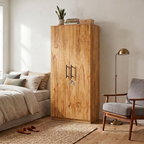 Image of FFO Matrix 2 Door Wardrobe with 2 Drawers | Multi-Purpose Wardrobe Organizer with Shelves | Engineered Wood Cupboard for Living Room, Bedroom & Office | Modern Sideboard Storage Unit Coach Wood DIY.