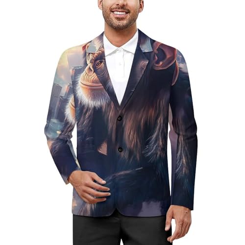 New York City-chimpanzee Men's Blazer Printed Button Suit Jacket Slim Sport Coat Blazers