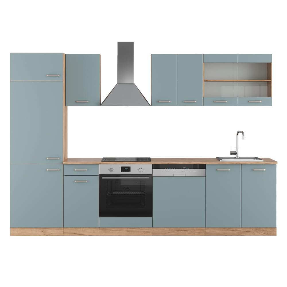 Vicco Mueble de Cocina R-Line, Roble Azul-Gris-Dorado, 300 cm, ET Roble, para disposición Flexible y ampliación con módulos adicionales