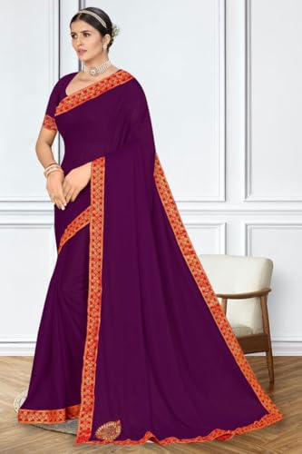 Image of V4M, Women's Fancy Chiffon Dyed Saree With Unstitched Blouse Piece Fancy Look.