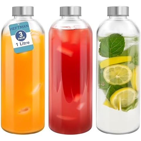 HEFTMAN 1 Litre Glass Water Bottles Pack Cover