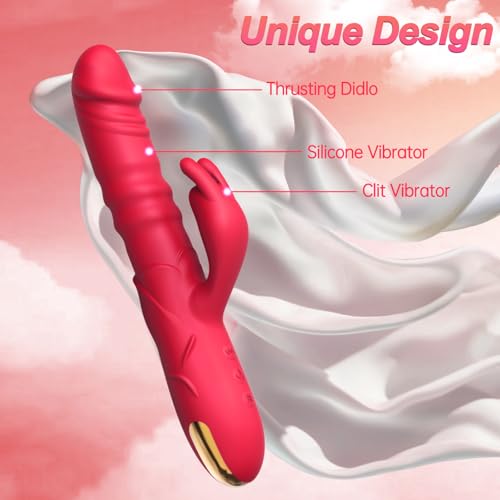 Image of Thrusting Rabbit Vibrator Sex Toys, G Spot Clitoral Vibrator Waterproof & Rechargeable Realistic Silicone Dildo Vibrator with 3 Thrusting & 10 Vibrating Modes, Rose Sex Toys for Women