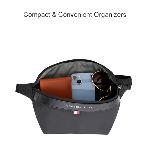 Image of Tommy Hilfiger Greenbelt Unisex Waist Pouch - Black | Adjustable Waist Strap & Branded Pullers All Over with Net Pockets Inside | 1 Compartment | 3 L Capacity | Water Resistant