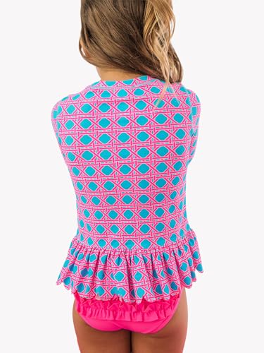 Image of RuffleButts Baby /Toddler Girls Scalloped Long Sleeve Rash Guard 2-Piece UPF50+ Sun Protected Swimsuit