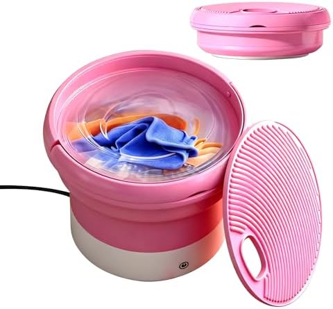 Portable Mini Washing Machine 8.5L, Compact Foldable Washer with Spin Dryer for Travel, RV, Dorm, Ideal for Underwear & Socks - Pink Color