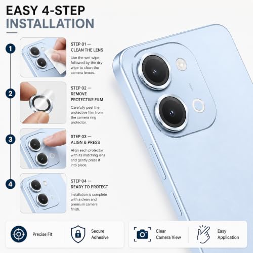 Image of FIRST MART Blue Camera Ring Guard Protector for Vivo T5 Lite | Tempered Glass with Metal Alloy Rings, HD Clear, Scratch Resistant, Case-Friendly | Pack of 1