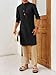 Gafeng Mens Kaftan Robe Button Down Long Sleeve Henley Cotton Thobe Casual Side Split Gown Shirt Black