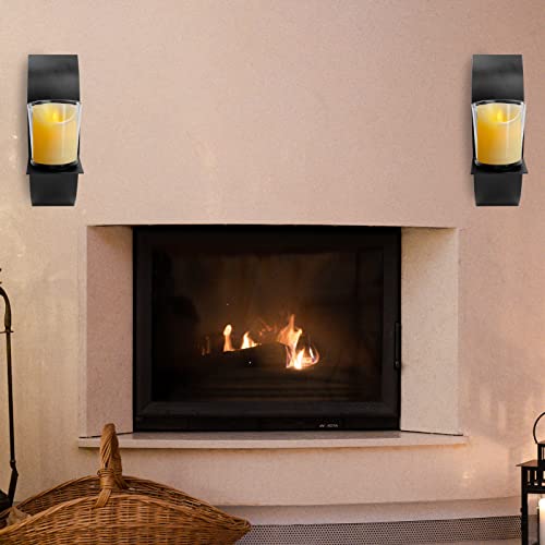Set Of 2 Modern Art Metal Black Wall Candle Sconces, Laszola Metallic Wall Mounted Wall Candle Holder With Glass Cup Iron Art Wall Décor For Home Wedding Living Room Bathroom Dining Room #TOP3