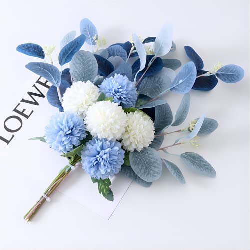 Gdssg Artificial Flowers With Vase,Silk Hydrangea Fake Flower Arrangements Table Centerpieces Decor (White+Blue) #TOP3