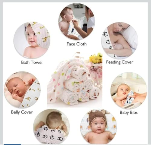 Image of Khillayox Baby Muslin Wash Cloth Soft Cotton Baby Face Towel Gentle Cloth for Newborn Bathing and Cleaning -2 pc.